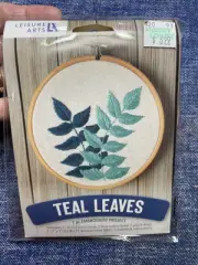 Leisure Arts Embroidery Kit 4" Teal Leaves - embroidery kit for beginners -
