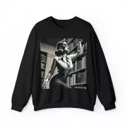 Crewneck Sweatshirt Vintage Style Librarian Pin Up Babe Book Reading Library
