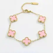 Yuxuanxi Four Leaf Bracelet Women's 18k Gold Bracelet Simple Design Style Exquisite Jewelry Pink