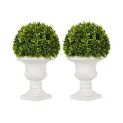 2 Pack Artificial Boxwood Topiary Ball with Lights in Urn Container, 13" Topi...