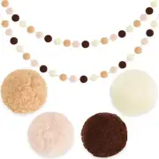Vuzvuv 2 Pieces Boho Brown 1.6" Large Pom Pom Ball Garlands, Handmade 6.6 Ft Lon