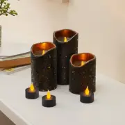 Black Glitter Real Wax LED Candles with 5/19 Timer, 3 Pillars and 3 Tealights...