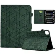 A6 Compatible For iPad Pro 11 (2024) Case Card Slots Stand Rhombus Auto Wake / Sleep Leather Tablet Cover Green