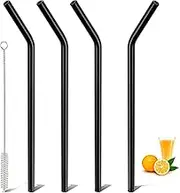 Black Glass Straws Reusable: 8mm 9 inch Bent Glass Straws Shatter Resistant, BPA Free and ECO Friendly for Hot and Cold Drinks