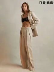Reiss Natural Cassie Linen Wide Leg Suit Trousers (N74834) | $360