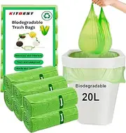 Kitbest Biodegradable Bin Bags Liners 120PCS, 20l Small Food Waste Bags Trash Bags with Handle, Green Caddy Liner Pedal, Compostable Swing Garbage Bags Bathroom Office Toilet Kitchen (51x63cm)