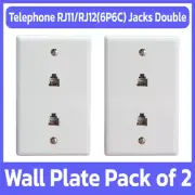 2 Pack Phone Wall Plate RJ11 RJ12 Dual Telephone Line Jack Faceplate 6P6C White
