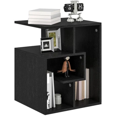 HOMCOM 3-Tier Side End Table Open Shelves Storage Magazine Desk Black