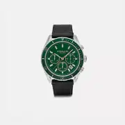 COACH Men's Preston Chronograph Black Leather Strap Watch 44mm
