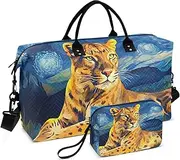 [ZRYSMY] Leopard Starry Night Duffel Bag for Traveling, Travel Bag Gym Bag, with Multiple Interior Pockets Shoulder Weekender Bag for Women Men with Toiletry Bag 20.5L x 1.9W x 13.8H, Multi-Colored, one
