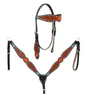 Headstall & Breast Plate Premium Quality Leather Hand Tooled & Painted