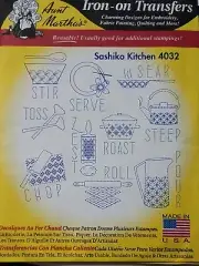 Aunt Martha's Hot Iron Transfer 4032 Sashiko Kitchen NEW