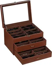 AUTOARK Leather & Velvet Clear Lid 24 Piece Eyeglasses Storage and Sunglass Glasses Display Drawer Lockable Case Organizer,Coffee,MKAW045