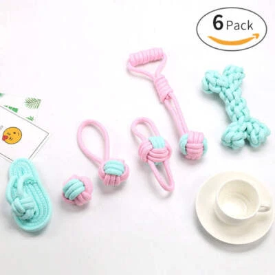 Muddy Paw Friends Knot Chew Dog Toys 6pc Set, Thong, Rope Toy and Ball