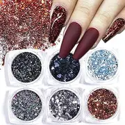 Glitter Flakes Nail Art - Set 6pcs Jar