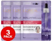 3 x L'Oréal Revitalift Filler [+Hyaluronic Acid] Replumping & Smoothing Sheet Mask 30g