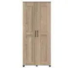 Broom Cupboard Double Door Storage Cabinet 5 Inner Shelves Light Sonoma Oak