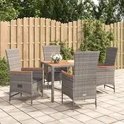 5 Piece Garden Dining Set with Cushions Grey Poly Rattan,Outdoor Furniture Sets-3157547