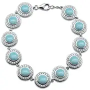 Round Natural Larimar & Cubic Zirconia .925 Sterling Silver Bracelet