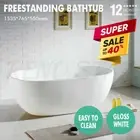 Freestanding Bathtub 1535*765*550mm White Oval & Free Bamboo Bath Caddy Holder