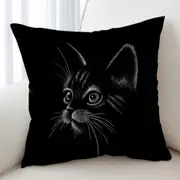White Portrait Cat Kitten Drawing Cushion Cover