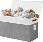 Large Toy Storage Box with Lids, Collapsible Sturdy Baby Gray and White
