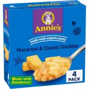 Annie's Macaroni and Cheese, Classic Cheddar with Organic Pasta, 4 Ct, 24 oz