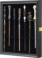 Grhonior 7 Wands Display case Universal Wizard Magic Wand Stand Wall Mount Lockable Wood magiquest Wand Vertical Hanging Holder Box Rack for Wand Collection