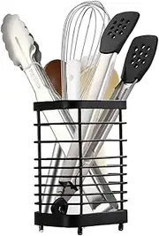 Utensil Holder Kitchen Countertop Organizer, Cutlery Drainer Sink Caddy Dish Drying Rack, Cabinet Silverware Storage Organiser, Stainless Steel, Black(6 in)