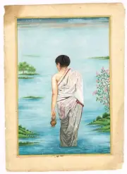 The Indian Village Belle Hand Painted 1992 Gouache Painting On Paper6.5x9 Inches