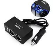 120W Car Cigarette Lighter 2 Way Socket Power Adapter USB Phone Charger Splitter