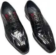 [Generic] Authentic Real Crocodile Skin Square Toe Men Dress Oxfords Genuine Exotic Alligator Leather Male Lace-up Mixed Color Dress Shoes, Black, 8