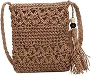 [Ipetboom] Stylish Lightweight Bag for Women Handwoven Tassel Weave Straw Shoulder Bag for Beach Party Shopping and Everyday Use