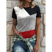 Women's Blouse Graphic Geometric Plaid Vintage Stylish Classic Short Sleeve Crew Neck Round Neck Regular Tops Daily Buttons Pocket Red Blue Purple Green Summer