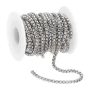 16.4Ft Box Chain Roll, 4mm Width Cable Square Box Link Chains Bulk, Silver Tone