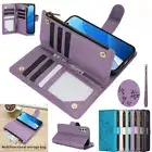 Zip Wallet Case Leather Flip Cover For Samsung S25 S24 S23 S22 S20 FE Ultra Plus