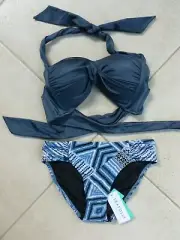 Seafolly Bikini AU 8 Shine On Blueprint Push Up Top & Desert Tribe Retro Pant