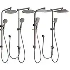 Gun Metal Grey Square/Round Rain Handheld Twin Shower Head Sliding Rail Set WELS
