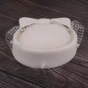 Vintage Wool Pillbox Hat with Bow Fascinator Wedding Headpiece White For
