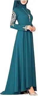 [HongYunoH] Women's Embroidered Dress Ethnic Classical Dress Irregular Hem Floor Dress Blue XL