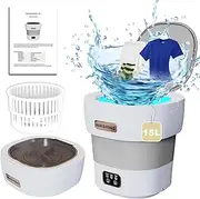 Mini Washing Machine, 15 L, 2.3 kg, 2-in-1 Camping Washing Machine with Spinner, Portable Small Mobile Washing Machine for Socks, Underwear, Baby Clothes, Travel, Touring Car, Dorm (Grey)