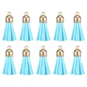50Pcs Leather Tassel Keychain Charm Bulk with Cap for Jewelry Making, Sky Blue