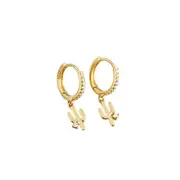 ANYCO Earrings Gold Plated Luxury Pave Round Cactus Hanging Stud For Women Girl Teen Elegant Fashion Stylish Accessories Jewelry Gifts