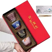 Ceramic Tea Cup, Chinese kung fu Tea Set, Japanese - Style Tea Cup and Yerba Mate Tea Set 5pcs Ceramic Mate Cup Set,