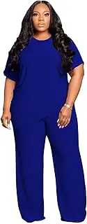 [Tycorwd] Women's Plus Size Two Piece Outfits Sweatsuits Sets Casual Short Sleeve Tops Baggy Wide Leg Pants Tracksuit Sets