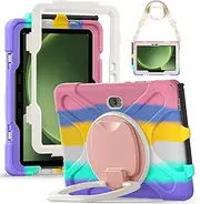 Jarttarn Case for Samsung Galaxy Tab Active 5 Pro 10.1 inch 2025, Full-Body Heavy Duty Shockproof Protective Cover with 360° Rotating Stand/Handle Grip/Shoulder Strap (Colorful Pink)