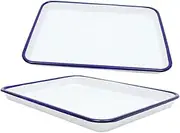 FIXOSHEE 2Pcs Rectangular Enamel Baking Pan Non Stick Oven Tray for Kitchen for Roasting Baking Pizza and Desserts Multi Functional Cookware
