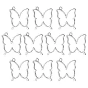 10Pcs Butterfly Shaped Alloy Open Back Bezel Pendants Resin Frame, Silver Tone