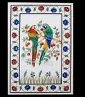 White Marble Coffee Table Top Bird Pattern Inlay Work Center Table for Hallway