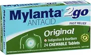 Mylanta 2 Go Original Antacid Tablets Chewable 24 Pack|fast relief from indigestion, heartburn, upset stomach, flatulence & wind pain